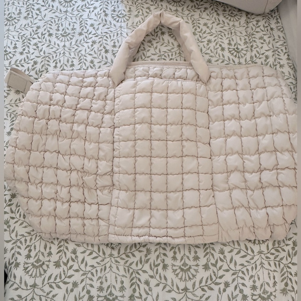 A New Day Quilted Puffer Beige Weekender Duffle Tote Bag